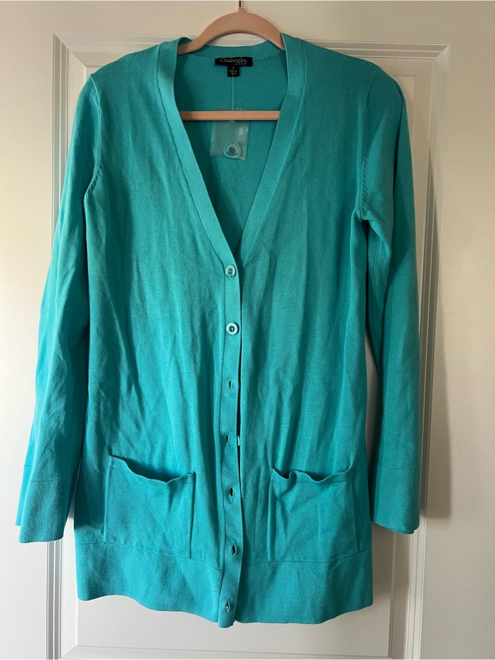 Chadwicks Teal V‑Neck Cotton NWOT Button Cardigan